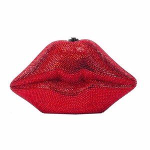 Luscious Lips Hand-Carved Acacia Wood Clutch Bag with Swarovski Crystals (Red)